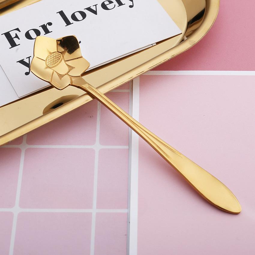 HANYANG Креативная посуда из нержавеющей стали Ложка для цветов с короткой ручкой Бытовая птичье гнездо Десертная ложка Ложка для перемешивания Ложка для цветов вишни