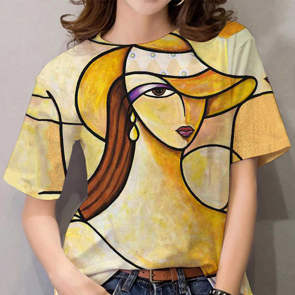 Футболка с круглым вырезом, женская летняя повседневная рубашка с принтом большого размера, топы, свободная винтажная женская футболка, уличная одежда Y2K, одежда с короткими рукавами 6XL