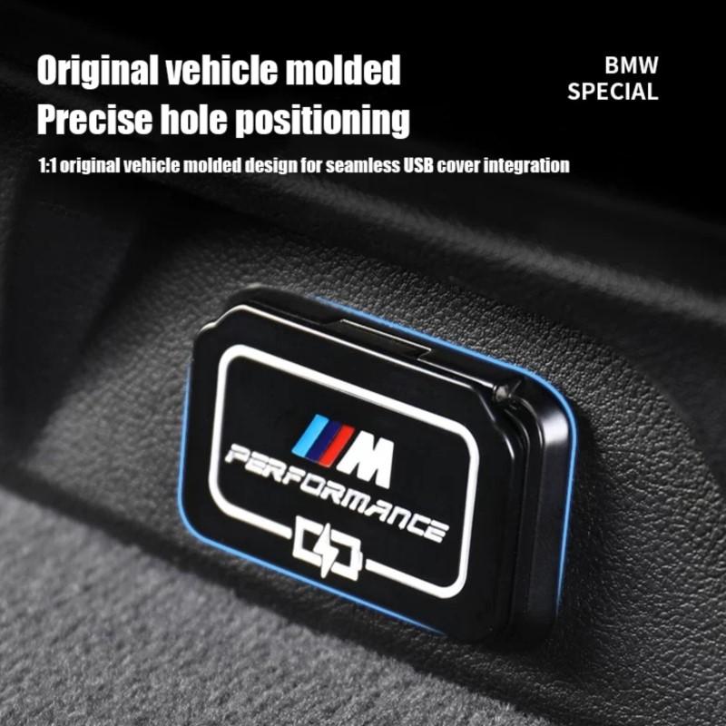 SNLL4 Alloy Car Rear Seat USB Charging Port Protective Dustproof Cover Sticker For BMW 1 2 3 4 5 6GT X1 X2 X3 X4 X5 X7 iX3 2020-2025