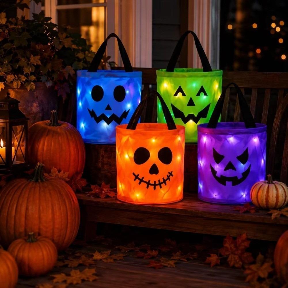 LED Halloween Candy Bucket Ghost Print Halloween Tote Bag New Pumpkin Bucket Kids