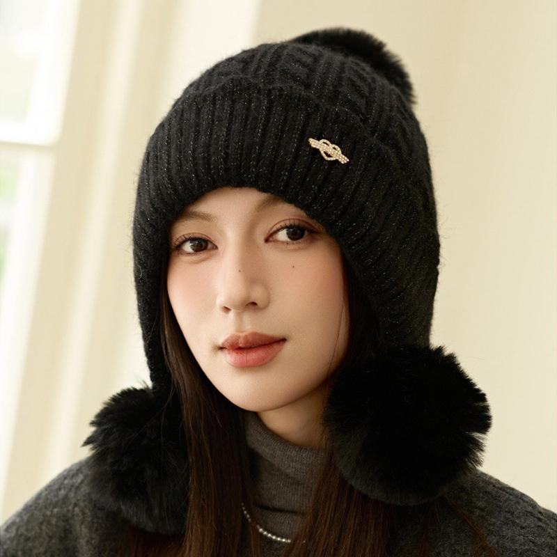 Шапка из меха кролика женская толстая вязаная шапка зимняя защитная шерстяная шапка