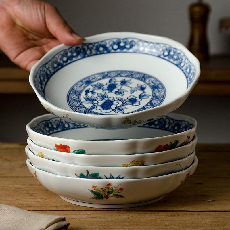 BEPAN 1PC Chinese Retro Blue and White Ceramic Plates Hand-Painted Bowl Set Deep Dishes Tableware for Home Kitchen and Commercial Use