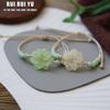 RUI RUI YU Peach Flower Jade Bracelets for Women Girls Chinese Fashion Ancient Red Agate Beads Charm Bracelet Woven Hand Rope Jewelry Gift