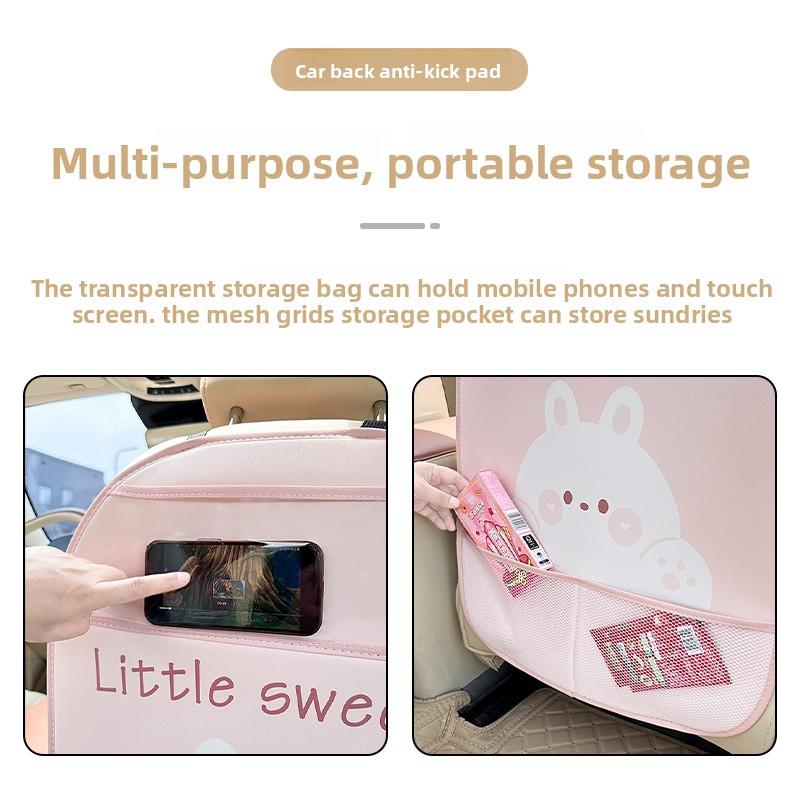 Защитная накладка на спинку сиденья автомобиля с сумкой для хранения Задний коврик против пинков Детские аксессуары для интерьера автомобиля Грязезащитный розовый, бежевый