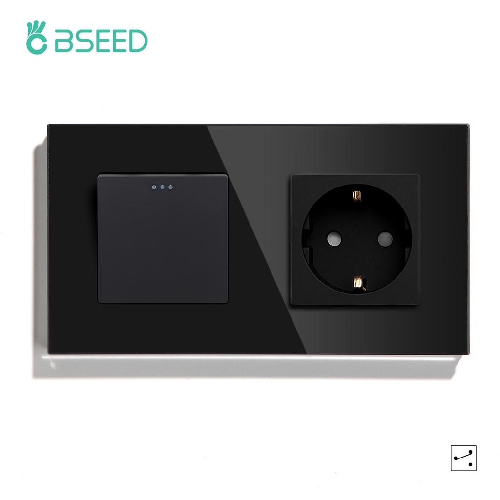 BSEED 1/2/3-клавишные механические выключатели света 2-ходовые для лестниц, коридоров с розетками EU, портами USB Type-c, стеклянной панелью, черный