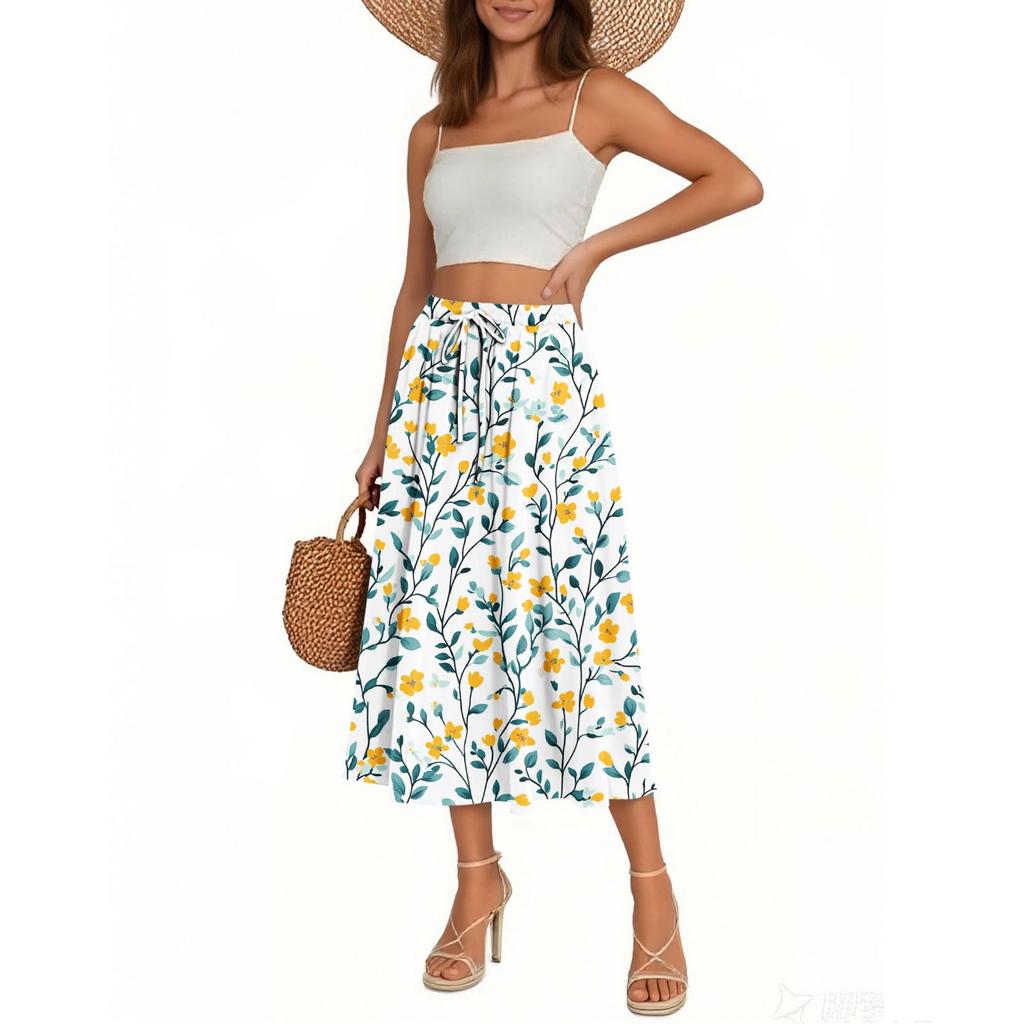 Women's Skirt Bohemian Skirt Floral Print Casual Temperament Pocket Skirt