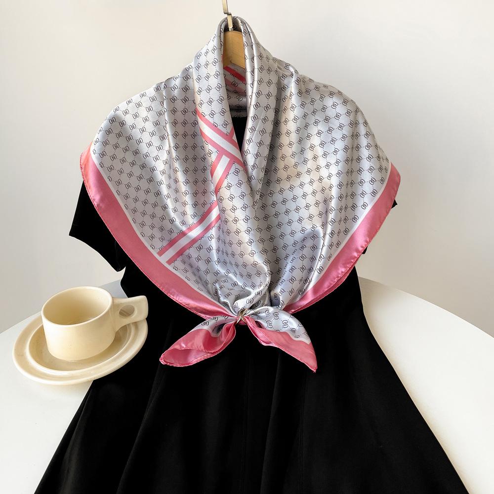 Новый шелковый шарф 90 см Женский шарф-палантин Шарф с принтом букв Атласный большой квадратный шарф Шаль
