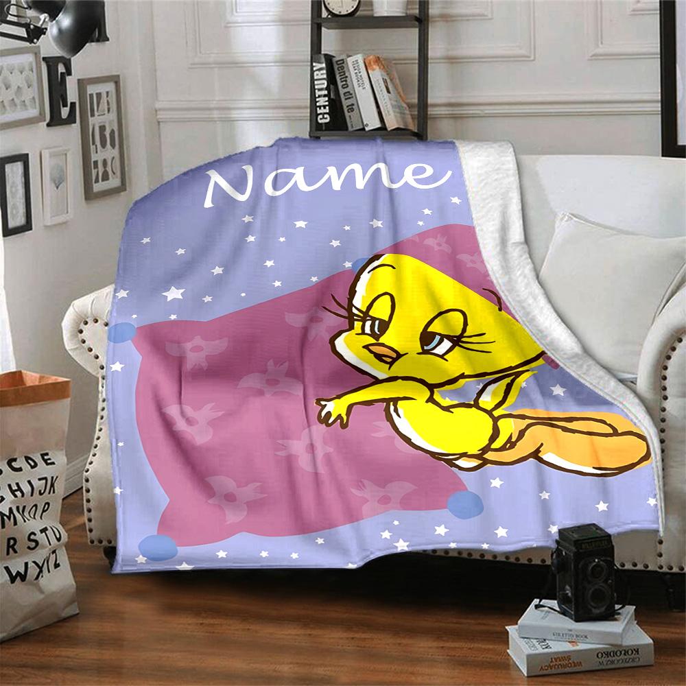 Customizable Tweety1 Throw Blanket – Personalized Name, All-Season Cozy Snug Blanket, Machine Washable, Personalized Blanket