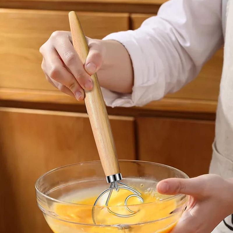 Danish Dough Whisk Stainless Steel Hand Mixer Blender Egg Beater Poking Bar Pastry with Wooden Handle Baking Tools