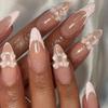 24 Pieces Sweet French Pink Almond Wearing Nail Pads Pure Ice-through Three-dimensional Bow Manicure Fake Nails