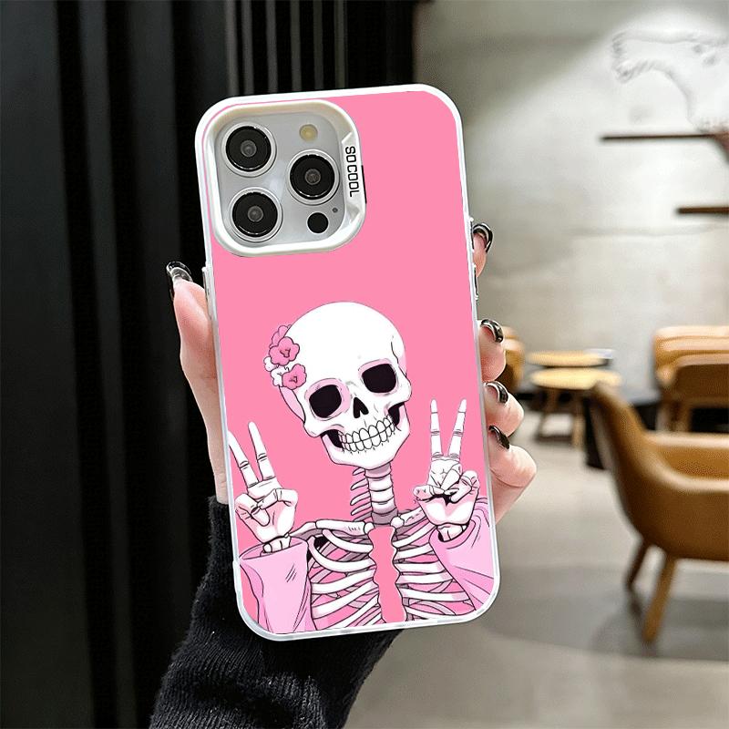 Розовый Стиль Череп Ведьма Ударопрочный Чехол для Телефона для iPhone 17 Air 16 16E 15 Pro Max 14 Plus 13 Mini 12 Задняя Крышка Противоударный Fundas