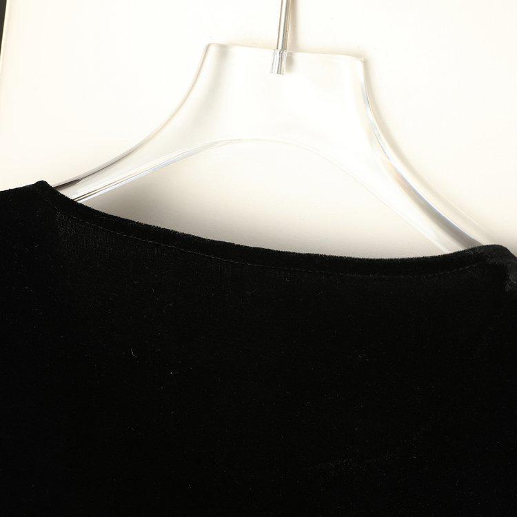 New Chinese Embroidered Long Sleeve Women's T-shirt - Black Velvet, Autumn/Winter Style