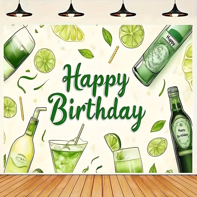 Cocktail & Lime Happy Birthday Tapestry, Summer Party Background