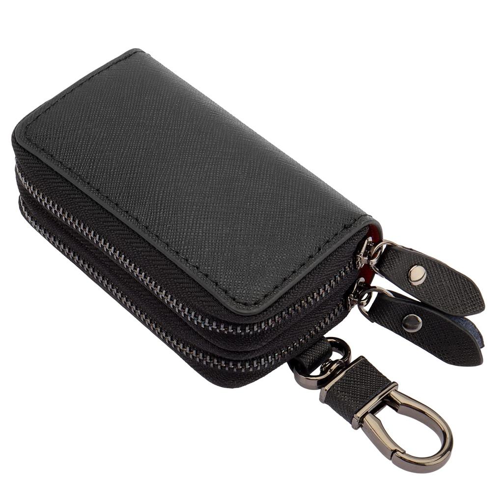 Smart Key Case for Men and Holds Two Keys Double Convenient Women, Simultaneously, Pockets, Leather, Multifunctional, (Black)
