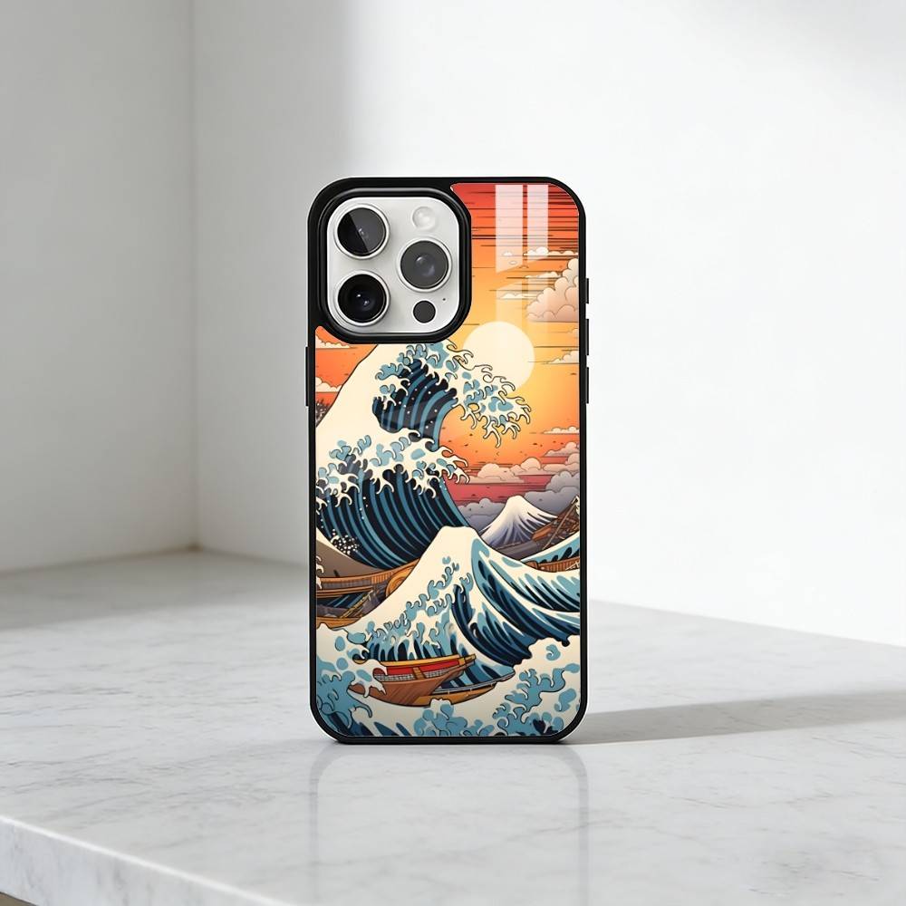 Japanese Ukiyo-e Waves Parinting Phone Case For iPhone17,16,15,14,13 Plus,Pro Max Magnetic For Magsafe Wireless Charging