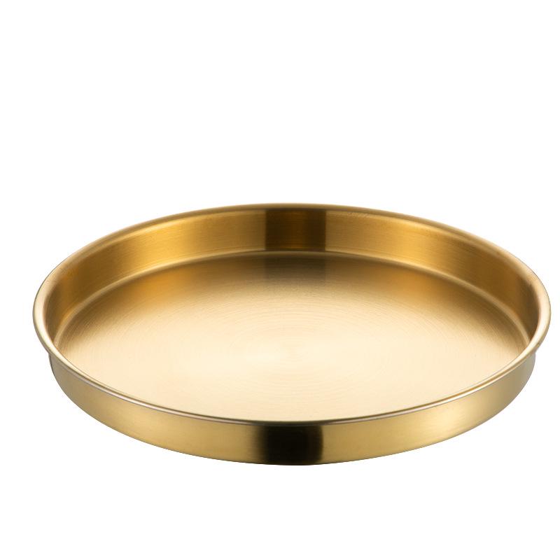 Круглый золотой поднос из нержавеющей стали в корейском стиле для холодной лапши, риса или приготовления на пару – Утолщенная тарелка с плоским дном