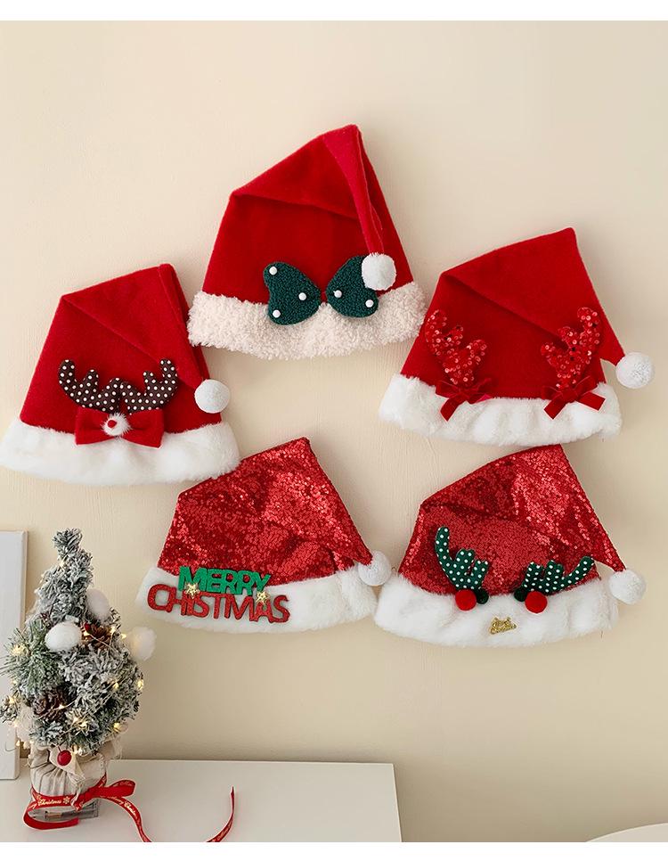 Women's Red Sequin Christmas Hat with Plush Antlers - 2023 Holiday Photo Headband