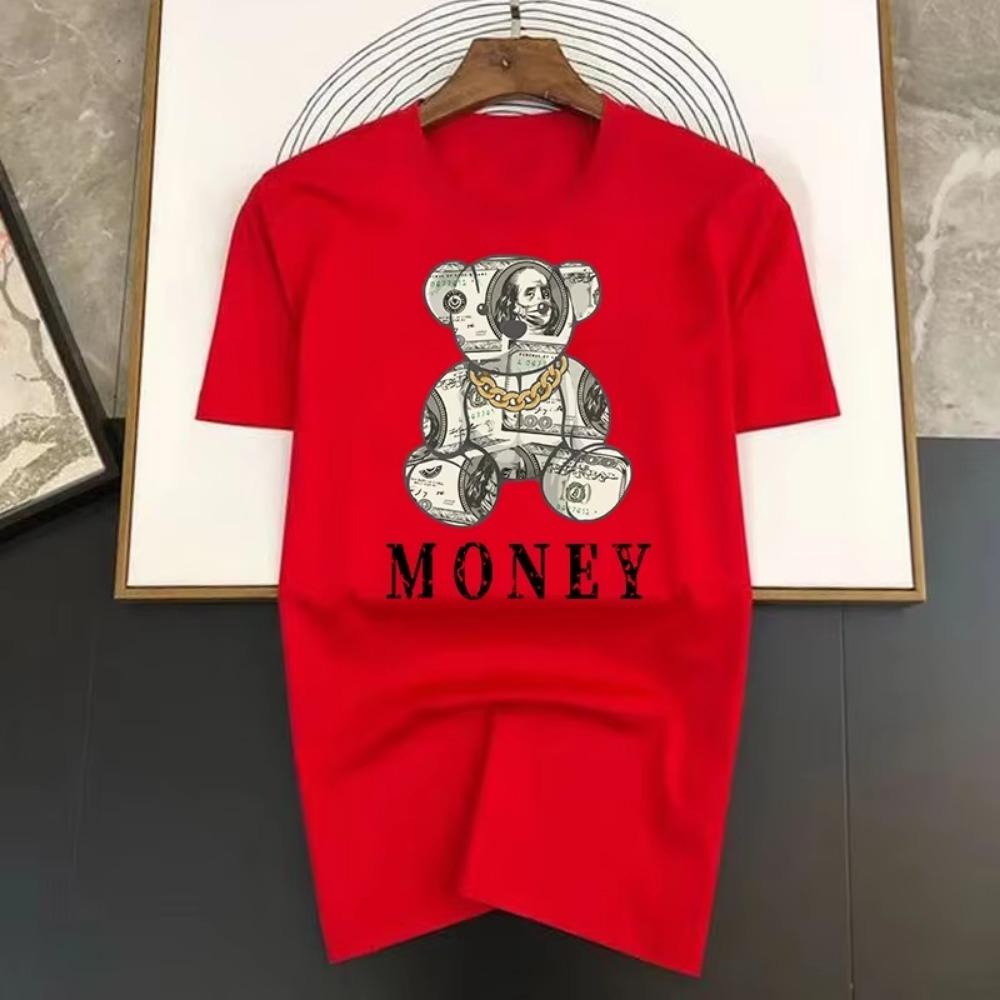 Мужская футболка с золотым ожерельем Money Bear и принтом «Личность», большие хлопковые футболки, высококачественная брендовая футболка, уличная свободная футболка