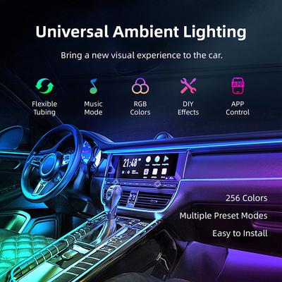 RGB LED Подсветка салона автомобиля Symphony 256 Полный цвет Стример Скрытая акриловая лента Украшение Атмосферная лампа Универсальная