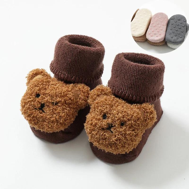 Cute Cartoon Animal Baby Socks for Boy Girl Winter Soft Cotton Bear Anti Slip Soled Newborn Toddler Sock Kids THhicken Socken