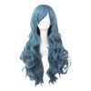 Long Curly Wavy Synthetic Wigs with Bangs Cosplay Party Fashion Dark Blue Long Wigs Deep Sea Mermaid Cosplay Wig