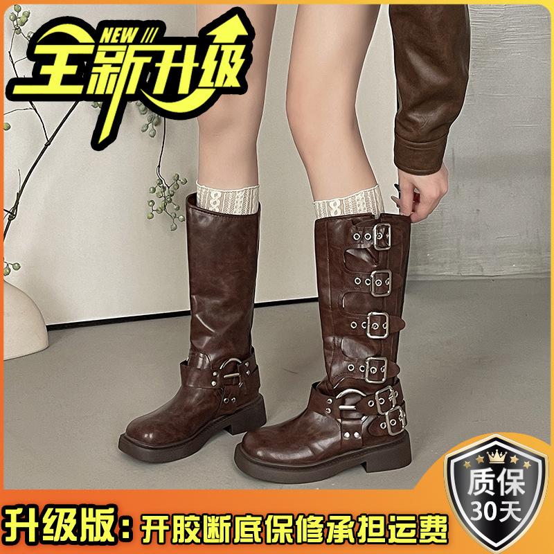 Ретро ботинки Мартина женская мода универсальный дизайн 2025 осень и зима новые коричневые высокие ботинки ковбойские ботинки женские ботинки