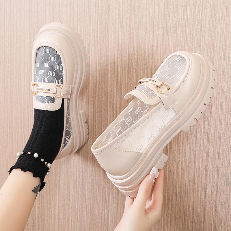 Модные 35-43 роскошные женские новые летние сетчатые толстые подошвы в английском стиле Lefu маленькие кожаные туфли сетчатые дышащие универсальные повседневные туфли