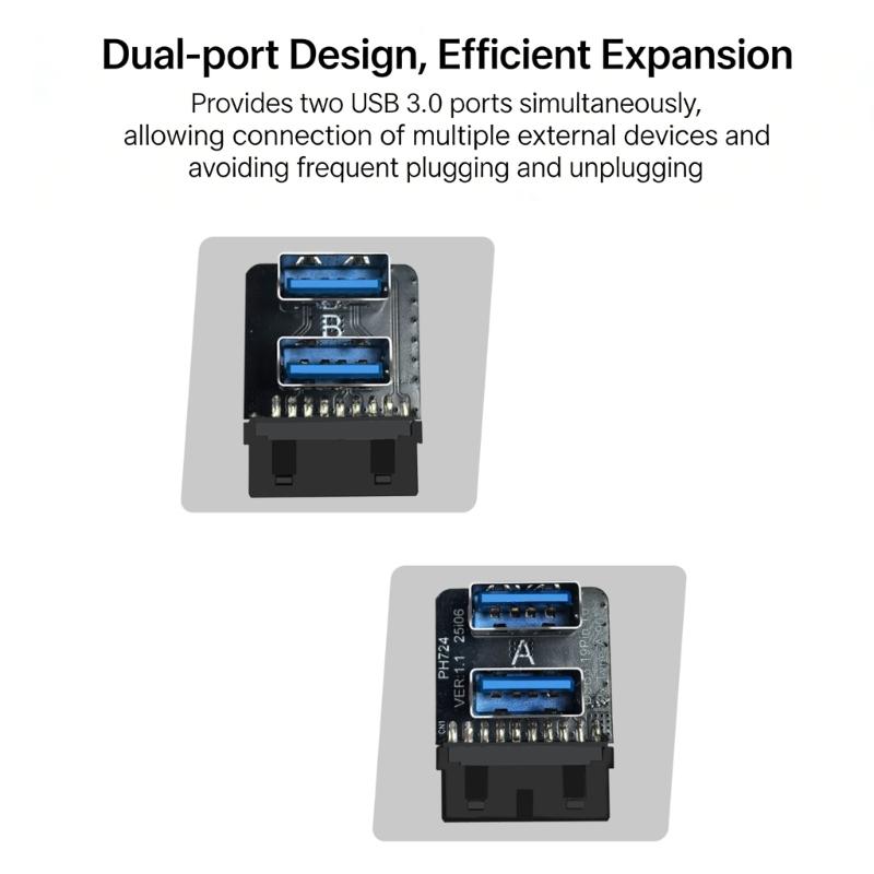 Двухпортовый USB 3.0 адаптер, преобразующий 19-контактный разъем материнской платы в 2 гнездовых порта Type A, Быстрая передача данных, Гибкий