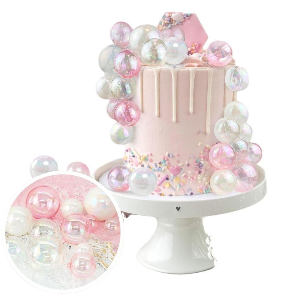32PCS Mixed Color Ball Cake Toppers Transparent Cake Ball Decoration Various Party Event