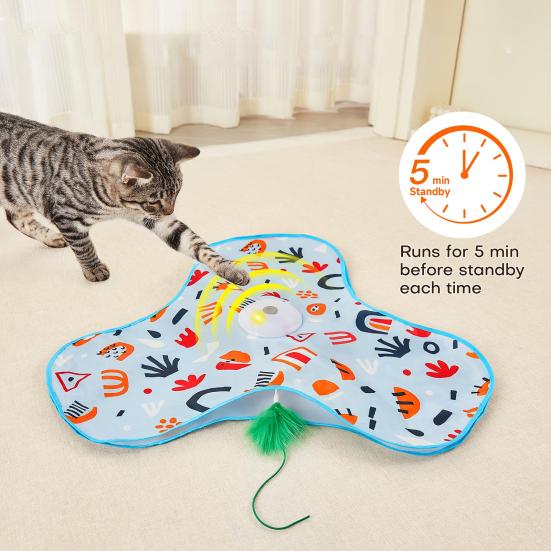 Hide And Seek Interactive Cat Toy Touch Activated Simulated Hunting Game with Moving Concealed Feather And Mouse Squeaky for Indoor Bored Adult Cats