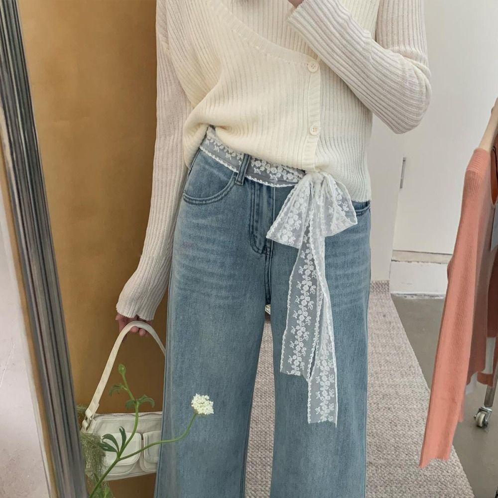 Y2k Long Lace Waistband Floral Dress Jeans Belt Unique Lace Waist Belt Summer