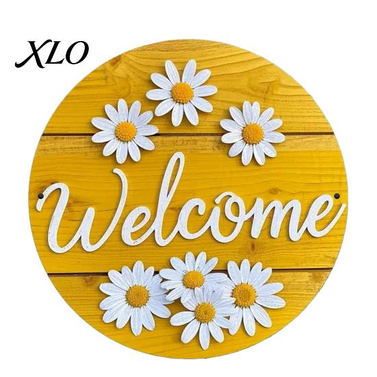 Spring Home Decoration Wooden Daisy Welcome Sign for Front Door, Rustic Farmhouse Hanging Wall Decor Door Hanger with Hemp Rope, Wood Plaque Entrance