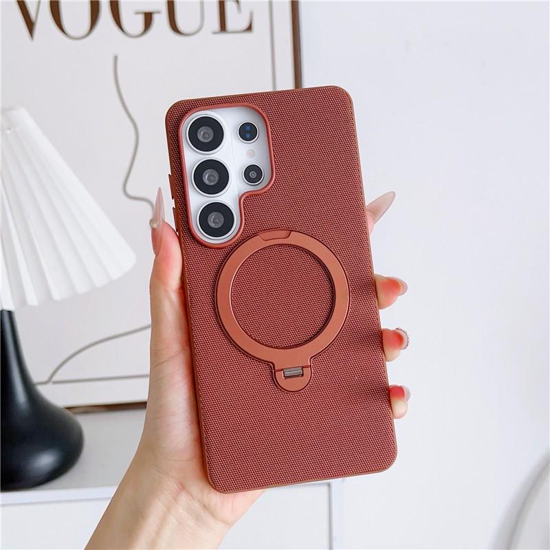 Magnetic 360 Bracket For Magsafe Leather Case For Samsung Galaxy S26 Ultra S24 S25 Ultra Metal Buttons Wireless Charging Cover
