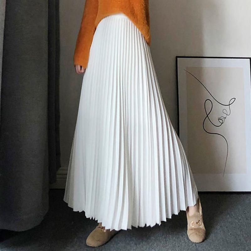 Плиссированные юбки А-силуэта женские корейские модные элегантные длинные женские юбки-фалды с высокой талией синие макси-юбки