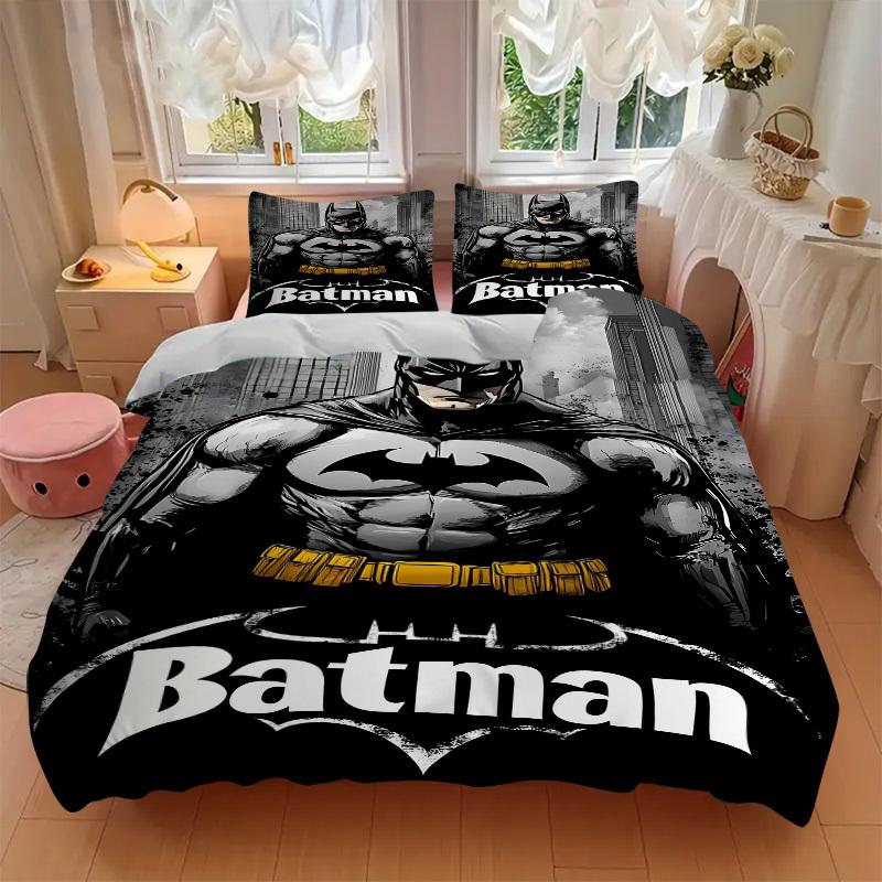 3pcs Batman Hero Bedding Set, Soft Polyester Duvet Cover and Pillowcases Machine Washable Seasons all suitable & Guest Room Decor262