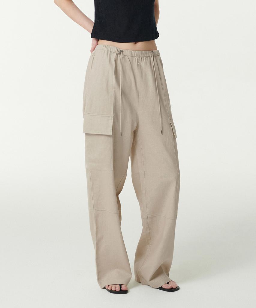 MUSINSA STANDARD WOMAN Women'S Linen Blend Wide Cargo Elastic Pants [Light Beige]