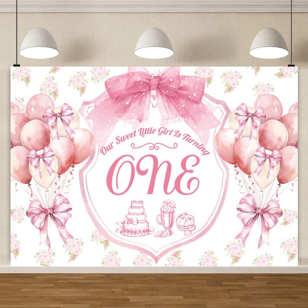 Girls One Backdrop Happy 1st Birthday Background Photo Party props Banner Decor