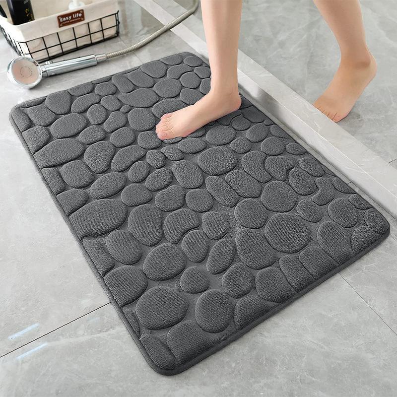 3D Non Slip Bathroom Mat Bath Mats Absorbent Doormat Carpet Cobblestone Embossed Door Floor Mats Machine Washable Quick Drying