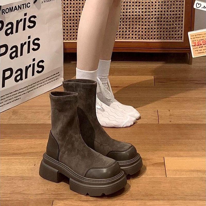 Женские ретро ботинки Мартин в британском стиле на толстой подошве, на массивном каблуке, увеличивающие рост, короткие ботинки для осени и зимы.