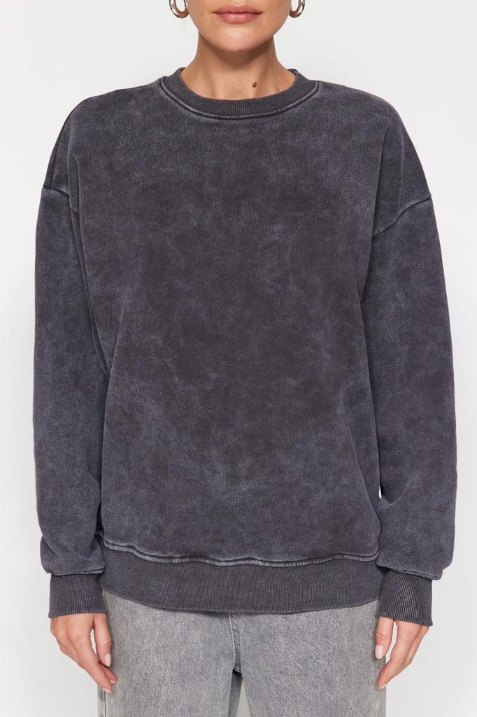 Women's Fashionable Stylish Sweatshirt Emerald Green Antique Faded Effect Thick Fleece Inside Oversize Wide Fit Sweatshirt