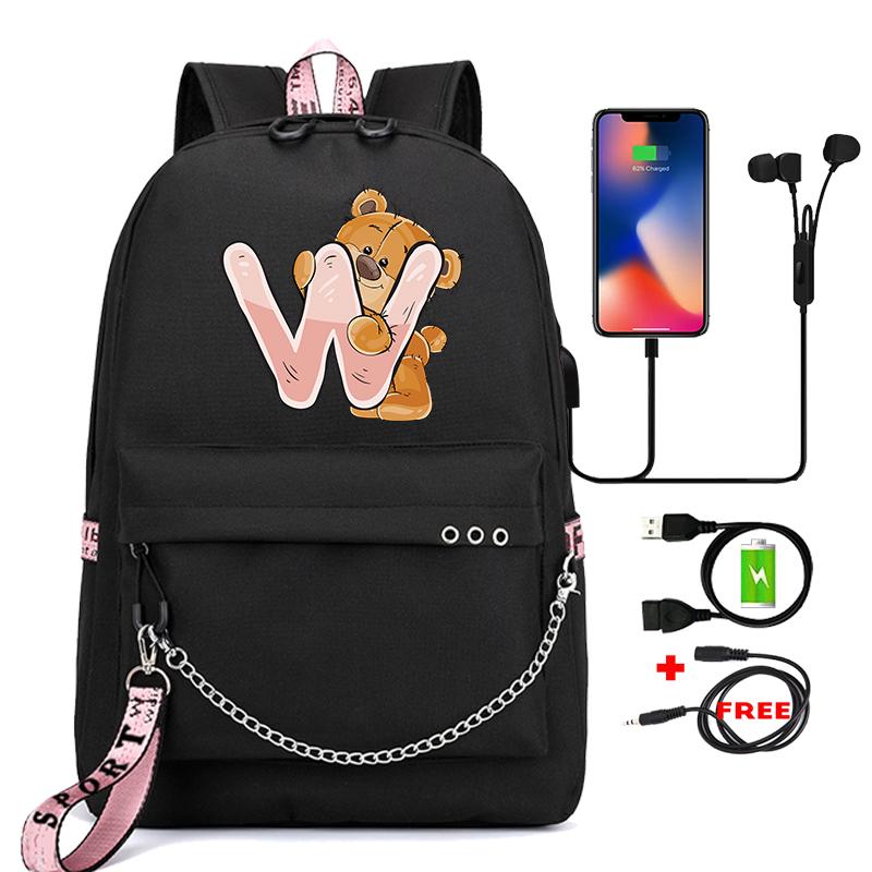 Рюкзак Little Bear с 26 английскими буквами, детская сумка для книг, школьная сумка для косплея для мальчиков и девочек, большой вместительный дорожный рюкзак для детей