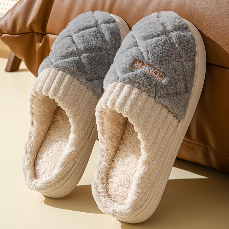 Winter 2024 Plush Cotton Slippers for Men and Women Indoor Warm Fur Home Footwear Autumn and Winter Comfort