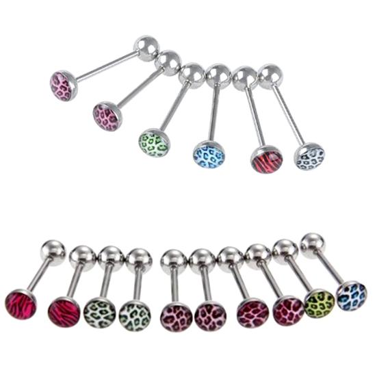 6/10Pcs/Set Women Leopard Print Bar Tongue Lip Navel Ring Body Piercing Jewelry