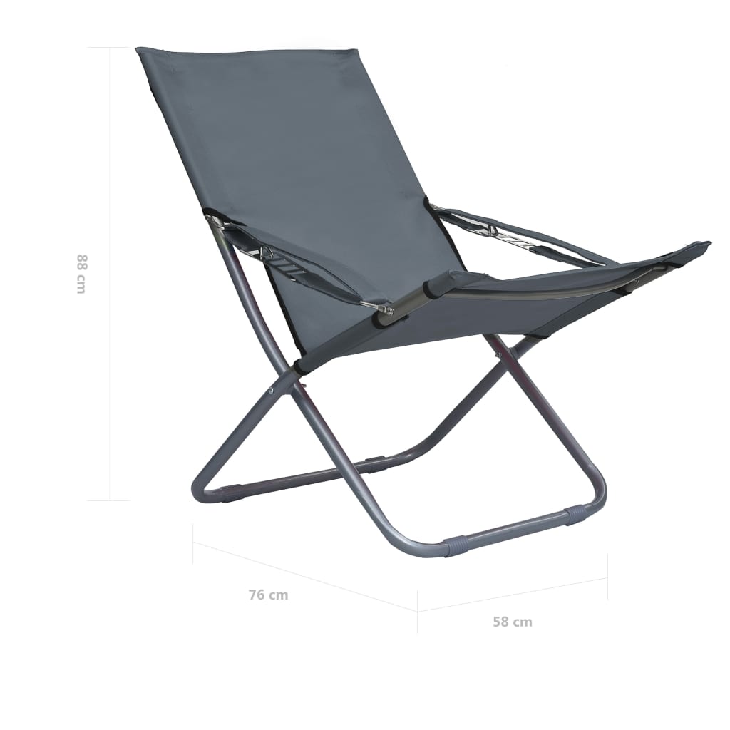 Foldable Beach Chairs 2 pcs Grey Fabric