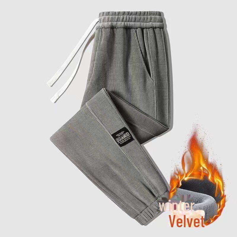 Men's Plus Velvet Corduroy Sweatpants - American Loose Fit with Cuffs for Autumn and Winter