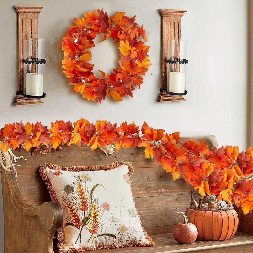 Fall Leaves Garland 4Pcs/set Faux Maple Leaves Rattan Thanksgiving Rattan Maple Leaves Garland Seasonal Harvest Decoration