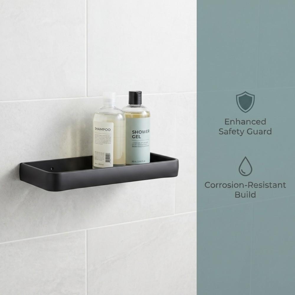 Black Storage Rack Space Aluminum Shower Shelf Sturdy Bathroom Organizer Space Saving
