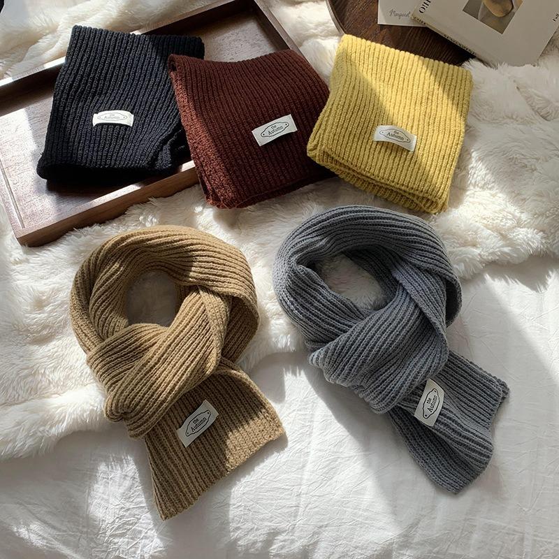 Solid Color Scarf Women's Winter Versatile Knitted Warm and Cold-proof Couple Student Scarf Tide