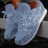 Fashion 2024 New Women Flat Sneakers Casual Bling Vulcanized Shoes Women Mesh Lace Up Platform Plus Size Fashion Outdoor Woman Shoes