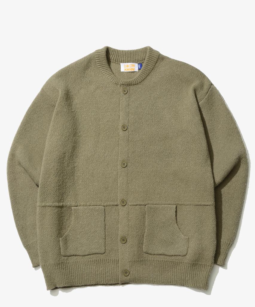 GOLDEN SUNSHINE Wool Round Neck Knit Cardigan_Green